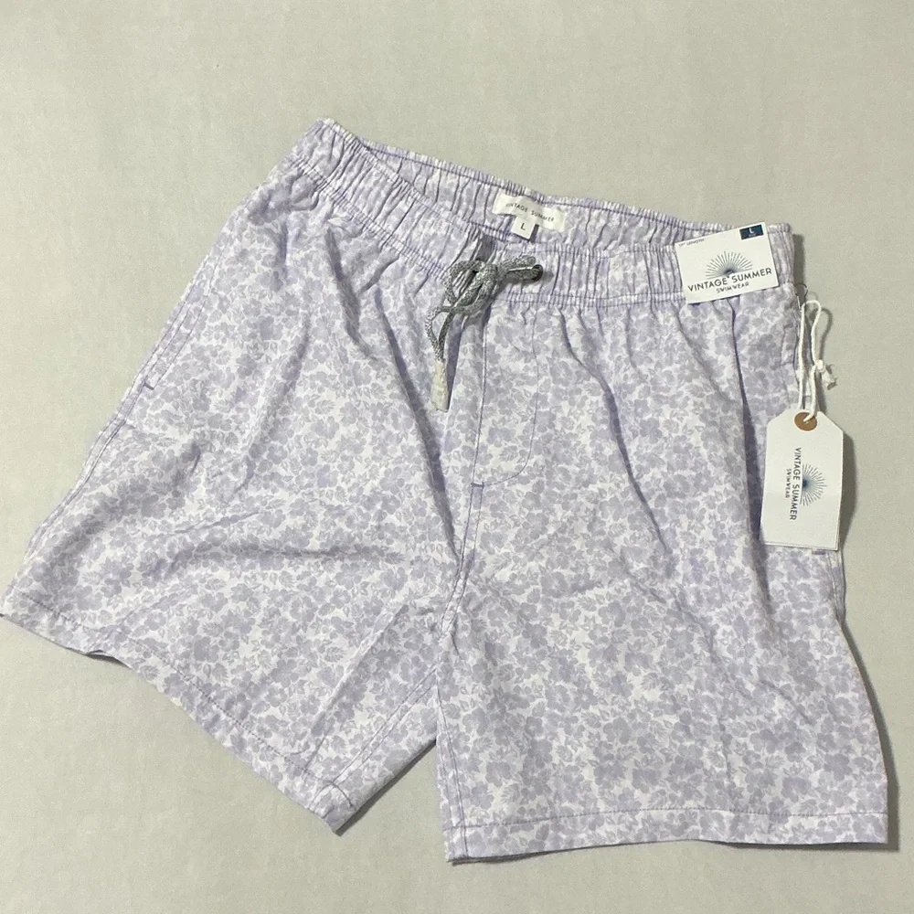 Vintage Summer Lilac Floral 4 Way Stretch Volleys Swim Shorts Size L NWT